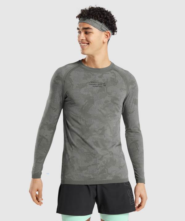 Panske Mikiny Gymshark Steve Cook Long Sleeve Seamless Siva Siva / Siva | KU0768391